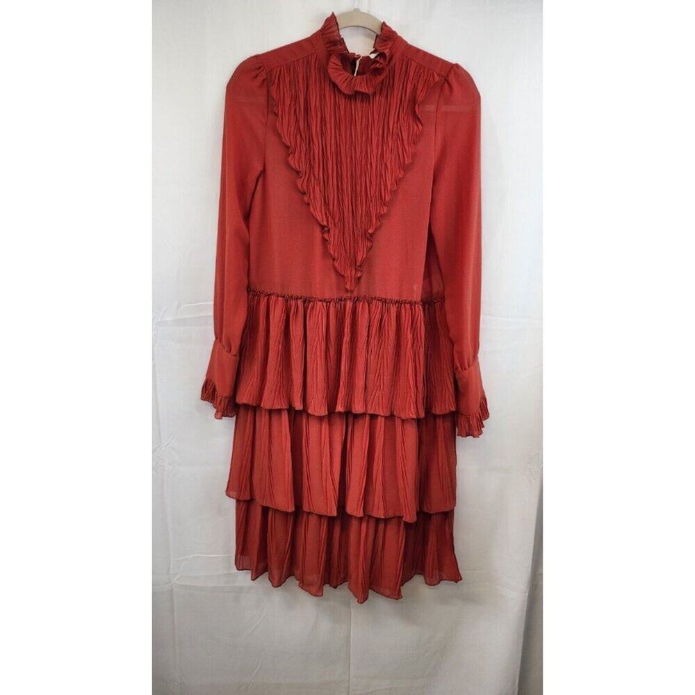See By Chloe Pleated Bib Ruffle Midi Dress Size 36